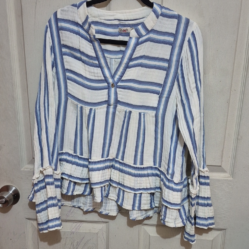 Faherty Blue and White Striped Blouse